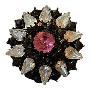 Elegant Pink and Black Crystal Brooch